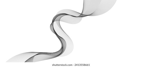 Lines for the background. Black stripes on a white background. Set of wavy lines. Multiple line waves. Creative line art. Grey waves with lines. Vector waves set. Curved wavy line, smooth stripe.