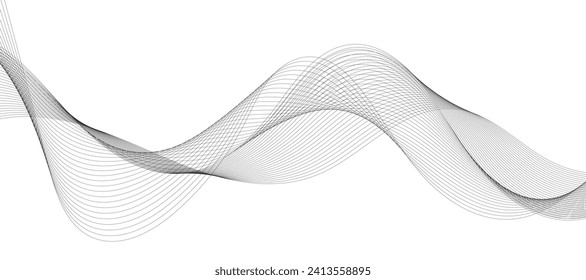 Líneas para el fondo. Bandas negras sobre un fondo blanco. Conjunto de líneas onduladas. Varias ondas de línea. Arte de línea creativa. Olas grises con líneas. Olas vectoriales establecidas. Línea ondulada curvada, banda lisa.