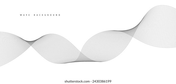 Lines for the background. Black stripes on a white background. Set of wavy lines. Multiple line waves. Creative line art. Grey waves with lines. Vector waves set. Curved wavy line, smooth stripe.