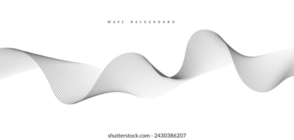 Lines for the background. Black stripes on a white background. Set of wavy lines. Multiple line waves. Creative line art. Grey waves with lines. Vector waves set. Curved wavy line, smooth stripe.