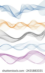 Lines for the background. Black stripes on a white background. Set of wavy lines. Multiple line waves. Creative line art. Grey waves with lines. Vector waves set. Curved wavy line, smooth stripe.