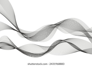 Zeilen für den Hintergrund. Schwarze Streifen auf weißem Hintergrund. Satz von Wellenlinien. Mehrere Leitungswellen. Kreative Linienkunst. Graue Wellen mit Linien. Vektorwellen eingestellt. Gebogene Wellenlinie, glatter Streifen.