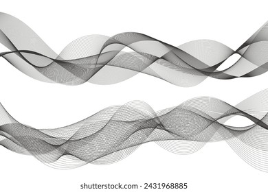 Líneas para el fondo. Rayas negras sobre fondo blanco. Conjunto de líneas onduladas. Varias ondas de línea. Arte de líneas creativas. Ondas grises con líneas. Vector ondas conjunto. Línea ondulada curva, banda lisa.