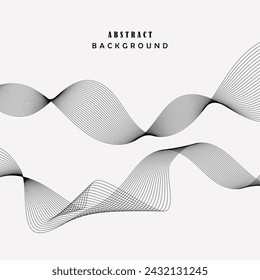 Lines for the background. Black stripes on a white background. Set of wavy lines. Multiple line waves. Creative line art. Grey waves with lines. Vector waves set. Curved wavy line, smooth stripe.