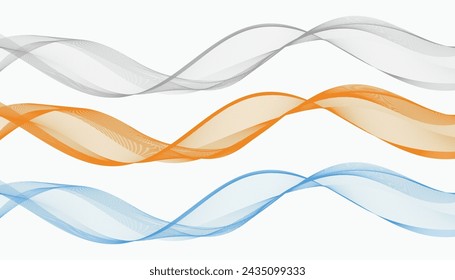 Lines for the background. Black stripes on a white background. Set of wavy lines. Multiple line waves. Creative line art. Vector waves set. Curved wavy line, smooth stripe.