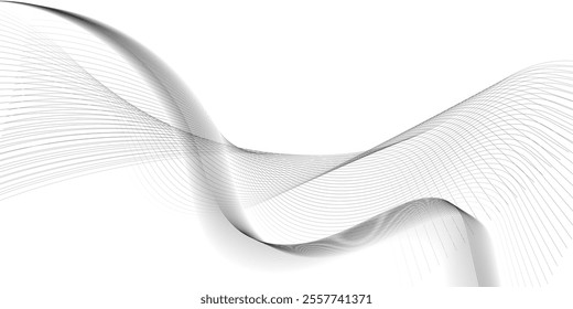 Lines for the background. Black stripes on a white background. Set of wavy lines. Multiple line waves. Creative line art. Grey waves with lines. Vector waves set. Curved wavy line, smooth stripe.
