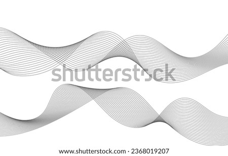 Lines for the background. Black stripes on a white background. Set of wavy lines. Multiple line waves. Creative line art. Grey waves with lines. Vector waves set. Curved wavy line, smooth stripe.