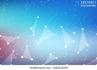 Lines Background Dots with Connections for your Design. Geometric Vector Concept of Science, Chemistry, Biology, Medicine, Technology, Business. 