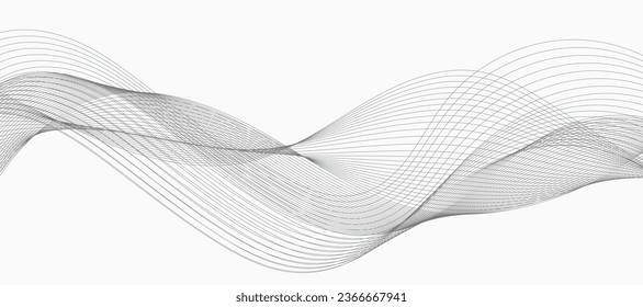 Lines for the background. Grey stripes on a white background. Set of wavy lines. Multiple line waves. Creative line art. Black waves with lines. Vector wave set. Curved wavy line, smooth stripe.