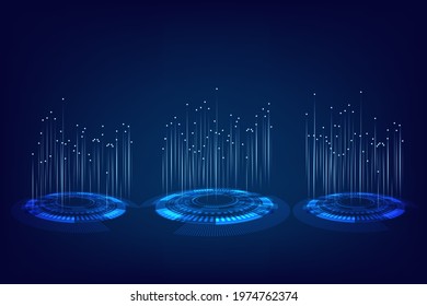 lines beam and light dots on abstract blue background , Abstract technology background Hi-tech communication concept futuristic digital