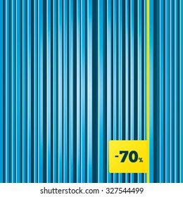 Lines blue background. 70 percent discount sign icon. Sale symbol. Special offer label. Yellow tag label. Vector