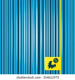 Lines blue background. Basketball fireball sign icon. Sport symbol. Yellow tag label. Vector