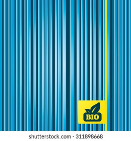 Lines blue background. Bio product sign icon. Leaf symbol. Yellow tag label. Vector