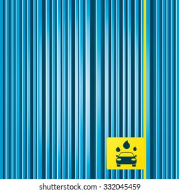 Lines blue background. Car wash icon. Automated teller carwash symbol. Water drops signs. Yellow tag label. Vector