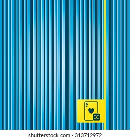 Lines blue background. Casino sign icon. Playing card with dice symbol. Yellow tag label. Vector