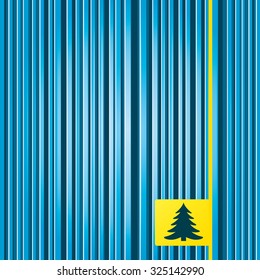 Lines blue background. Christmas tree sign icon. Holidays button. Yellow tag label. Vector