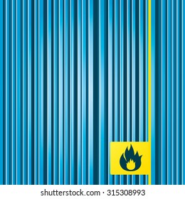 Lines blue background. Fire flame sign icon. Fire symbol. Stop fire. Escape from fire. Yellow tag label. Vector