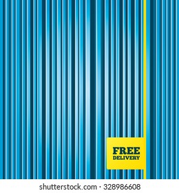 Lines blue background. Free delivery sign icon. Delivery button. Yellow tag label. Vector