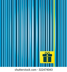 Lines blue background. Gift box sign icon. Present with ribbons symbol. Yellow tag label. Vector