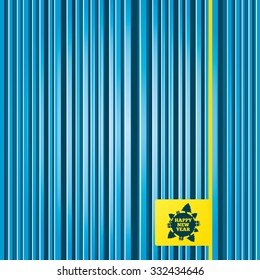 Lines blue background. Happy new year globe sign icon. Gifts and trees symbol. Full rotation 360. Yellow tag label. Vector