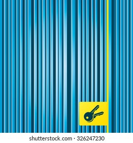 Lines blue background. Keys sign icon. Unlock tool symbol. Yellow tag label. Vector