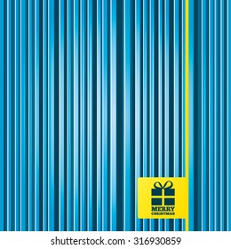 Lines blue background. Merry christmas gift sign icon. Present symbol. Yellow tag label. Vector