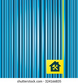 Lines blue background. Service house. Repair tool sign icon. Service symbol. Hammer with wrench. Yellow tag label. Vector