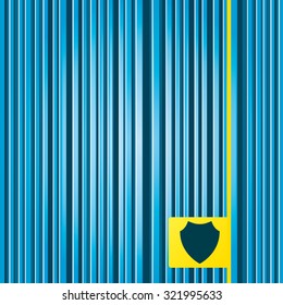 Lines blue background. Shield sign icon. Protection symbol. Yellow tag label. Vector