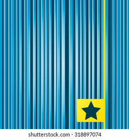 Lines blue background. Star sign icon. Favorite button. Navigation symbol. Yellow tag label. Vector