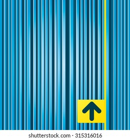 Lines blue background. Upload sign icon. Upload button. Load symbol. Yellow tag label. Vector