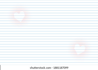 Lines, blue. Vector repeating stripes. Halftone red heart pattern. Background.