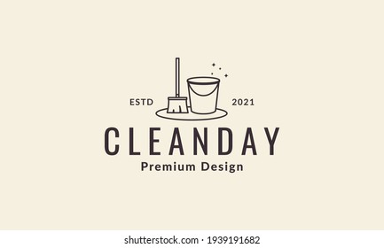 lines bucket with  broom clean logo vector symbol icon design illustration