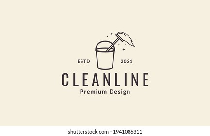 lines bucket and mop cleaning logo vector symbol icon design illustration