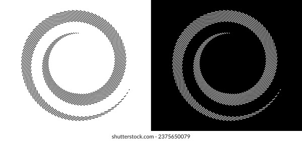 Lines in circle abstract background. Dynamic transition illusion. Black shape on a white background and the same white shape on the black side.