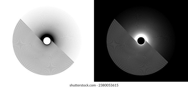 Lines in circle abstract background. Dynamic transition illusion. Black shape on a white background and the same white shape on the black side.