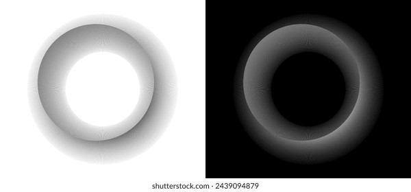 Lines in circle abstract background. Dynamic transition illusion. Black shape on a white background and the same white shape on the black side.