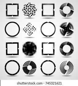Lines in Circle Form Halftone Dots. Vector Illustration .Technology round Logo . Design element . Abstract Geometric shape .