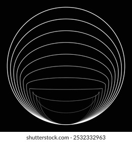 Lines in Circle Form. Linear concentric shape Vector Illustration .Lots of circles form a ring . Design element . Various circle lines forming round frame . Abstract concentric line art logo.