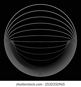 Lines in Circle Form. Linear concentric shape Vector Illustration .Lots of circles form a ring . Design element . Various circle lines forming round frame . Abstract concentric line art logo.