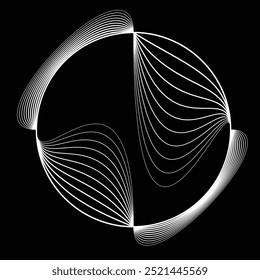 Linhas em forma de círculo . Forma arredondada linear Ilustração vetorial. Muitos círculos formam um anel. Logotipo da Wave . Elemento de design . Várias linhas de círculo formando quadro redondo . Arte de linha geométrica abstrata .