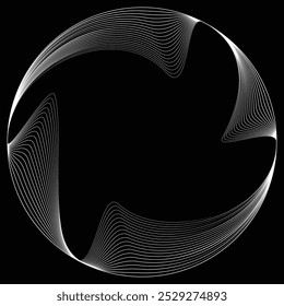 Linhas em forma de círculo . Forma arredondada linear Ilustração vetorial. Muitos círculos formam um anel. Logotipo da Wave . Elemento de design . Várias linhas de círculo formando quadro redondo . Arte de linha geométrica abstrata .