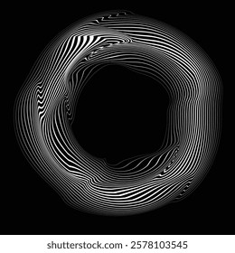 Lines in Circle Form .Optical illusion.  Vector Illustration . Op art. Circles form a ring.Rotating design element . Various circle lines forming round frame . Abstract Geometric line art .