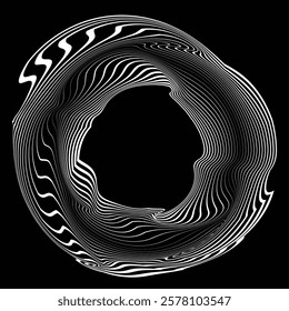 Lines in Circle Form .Optical illusion.  Vector Illustration . Op art. Circles form a ring.Rotating design element . Various circle lines forming round frame . Abstract Geometric line art .