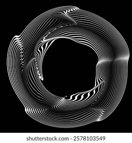 Lines in Circle Form .Optical illusion.  Vector Illustration . Op art. Circles form a ring.Rotating design element . Various circle lines forming round frame . Abstract Geometric line art .