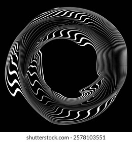 Lines in Circle Form .Optical illusion.  Vector Illustration . Op art. Circles form a ring.Rotating design element . Various circle lines forming round frame . Abstract Geometric line art .