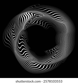 Lines in Circle Form .Optical illusion.  Vector Illustration . Op art. Circles form a ring.Rotating design element . Various circle lines forming round frame . Abstract Geometric line art .