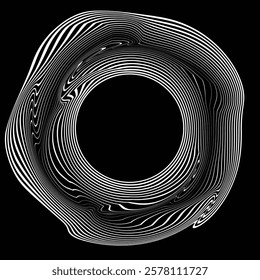 Lines in Circle Form .Optical illusion. Vector Illustration . Op art. Circles form a ring.Rotating design element . Various circle lines forming round frame . Abstract Geometric line art . 