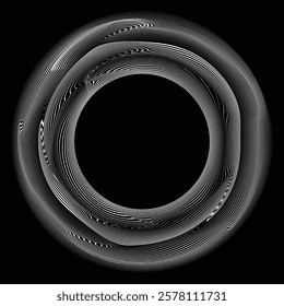 Lines in Circle Form .Optical illusion. Vector Illustration . Op art. Circles form a ring.Rotating design element . Various circle lines forming round frame . Abstract Geometric line art . 