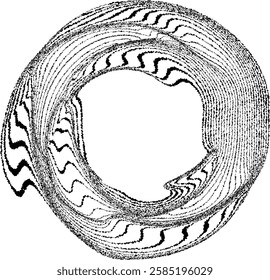 Lines in Circle Form .Optical illusion.  Vector Illustration . Op art. Circles form a ring.Rotating design element .Various circle lines forming round frame . Abstract Geometric line art .Rough edges.