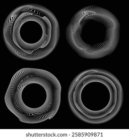 Lines in Circle Form .Optical illusion.  Vector Illustration . Op art. Circles form a ring.Rotating design element . Various circle lines forming round frame . Abstract Geometric line art .